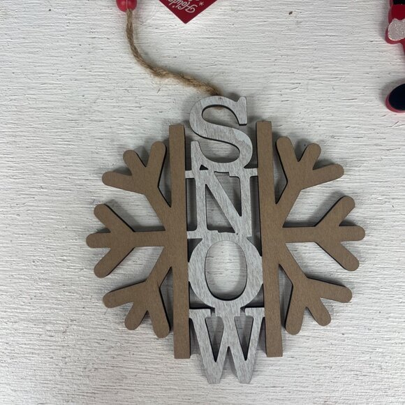 Holiday Style Christmas Wooden Ornament 6 Pc Set Santa Snowflake New - Picture 6 of 9